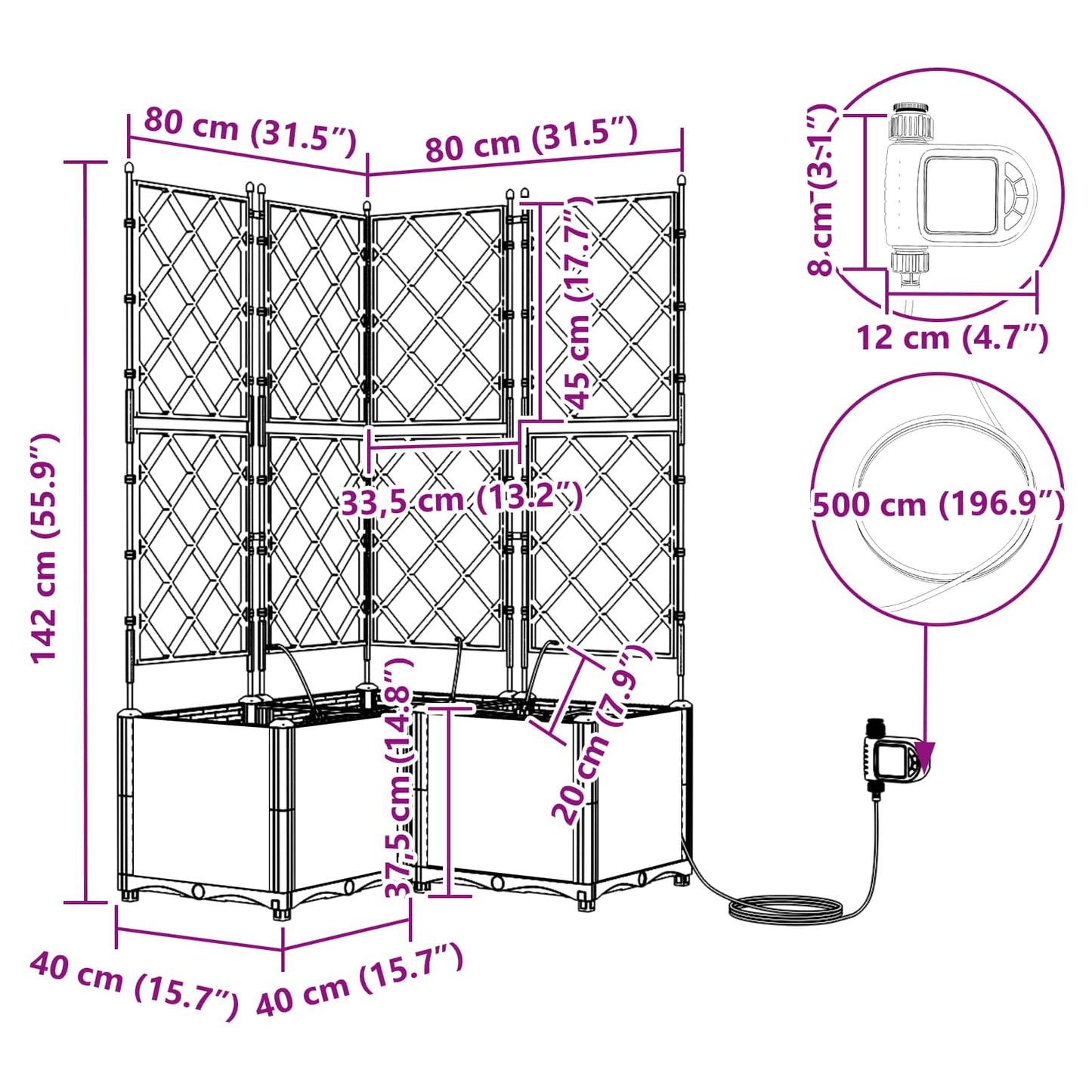 Sodo vazonas 3 pcs Pilka Plienas