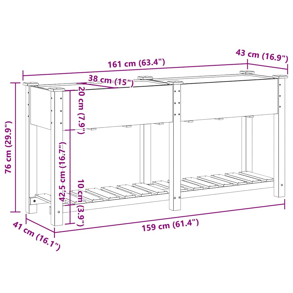Sodo vazonas Smėlio 161 x 43 x 76,5 cm Kietasis pušinis medis