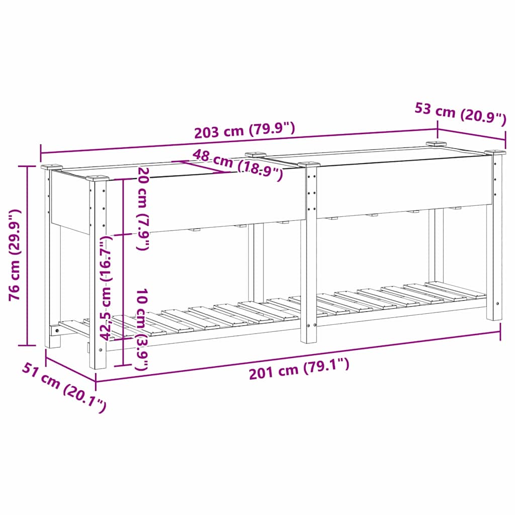 Sodo vazonas Smėlio 203 x 53 x 76,5 cm Kietasis pušinis medis