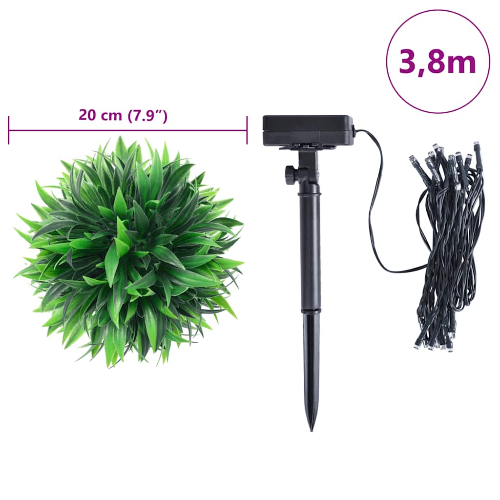 Dirbtiniai buksmedžio kamuoliukai su LED lemputėmis, 2 vnt., žali, 20 cm