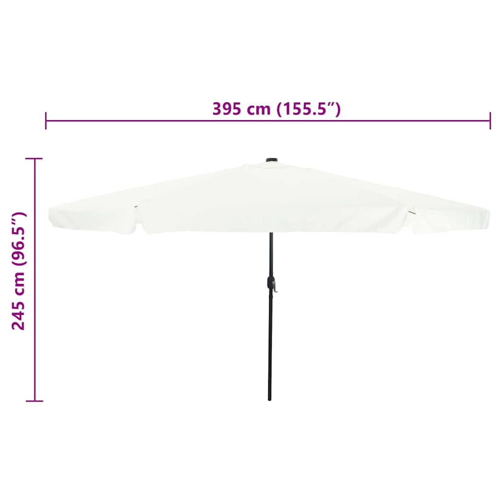 Sodas Skėtis su LED Šviesom ø395x245 cm Smėlio Balta