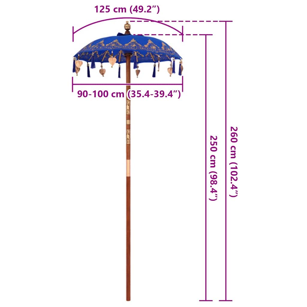Balinės skėtis Mėlyna 95 x 95 x 260 cm