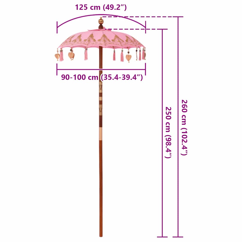Balinės skėtis Rožinė 95 x 95 x 260 cm