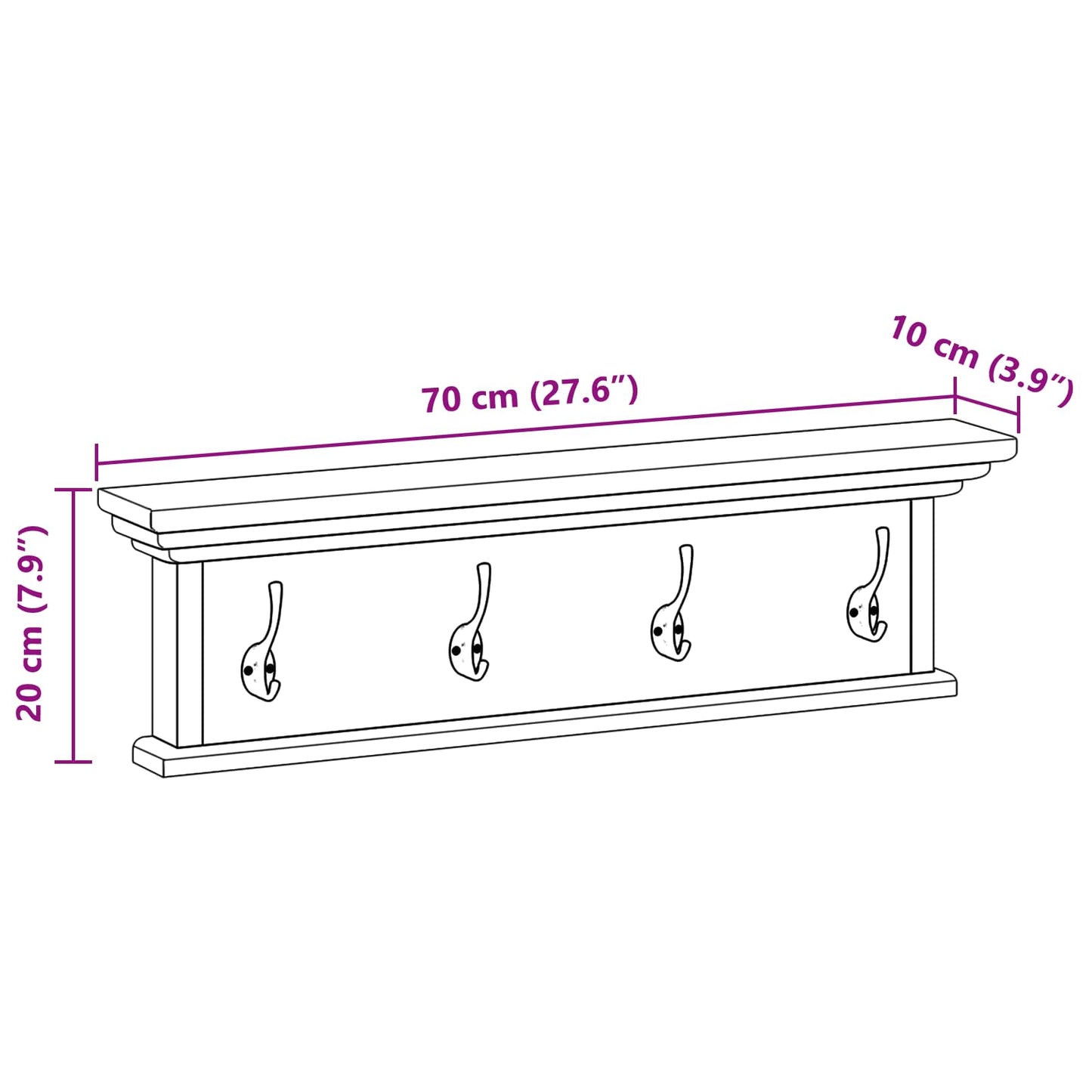 Prikabinamas paltas Natūrali 70 x 10 x 20 cm Kieto teka medžio