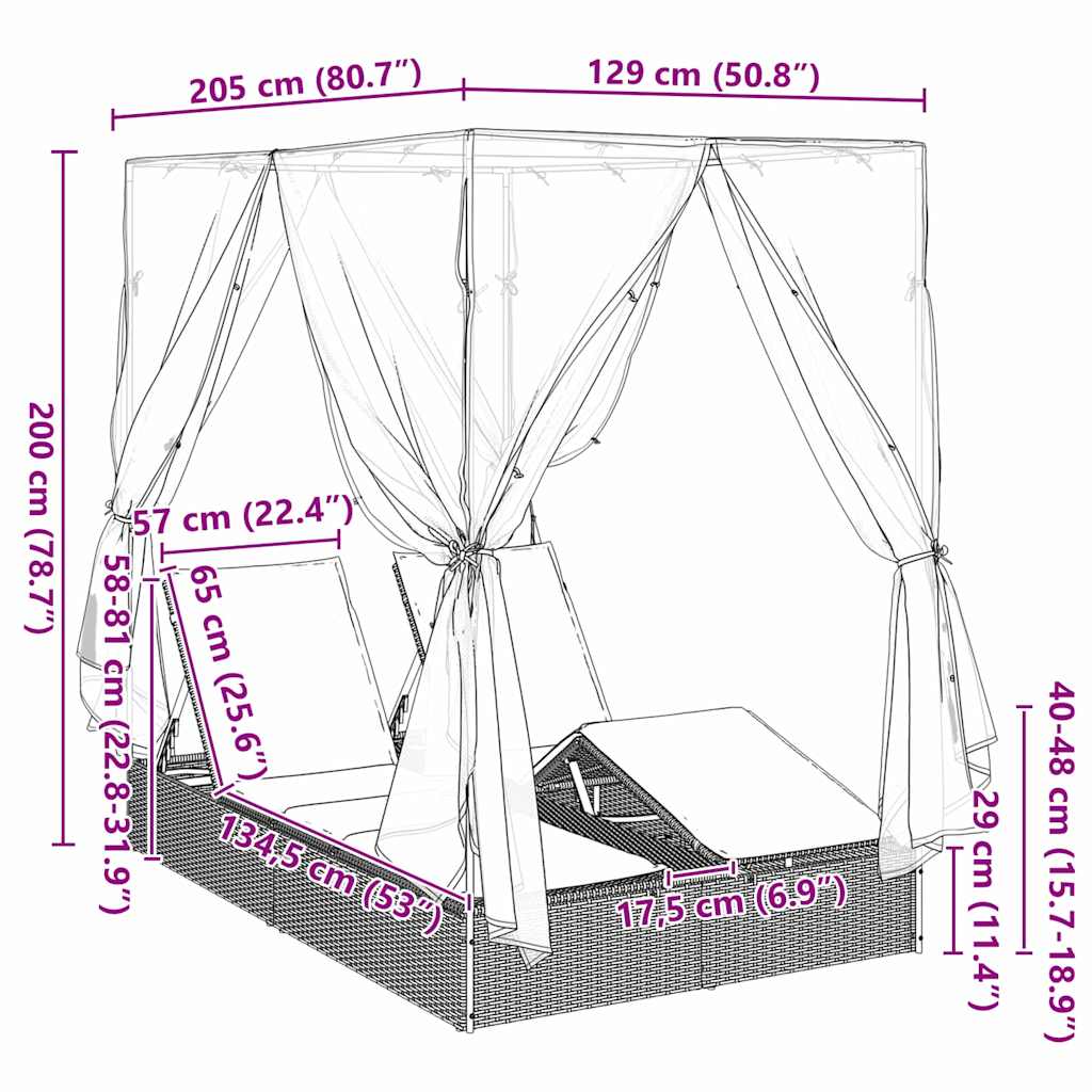 Dvigubas saulės gultas Smėlio 205 x 129 x 200 cm poliratanas