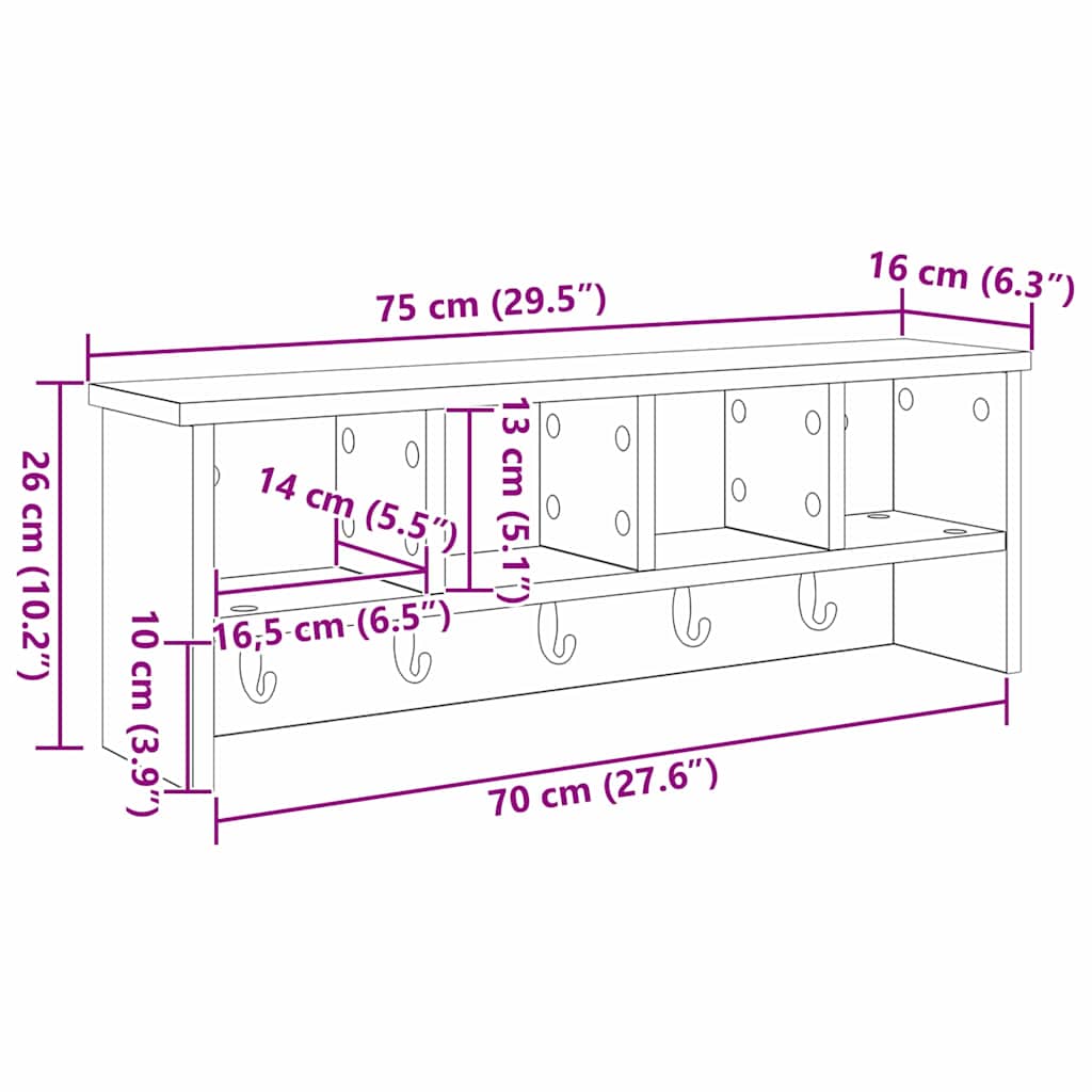 Prikabinamas paltas su lentyna juoda ąžuolo 75 x 16 x 26 cm
