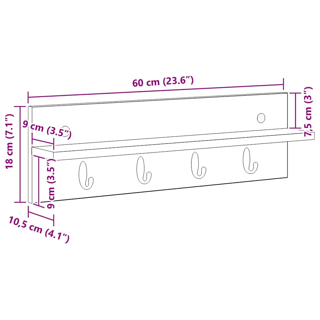 Prikabinamas paltas su lentyna Betono pilka 60 x 10.5 x 18 cm