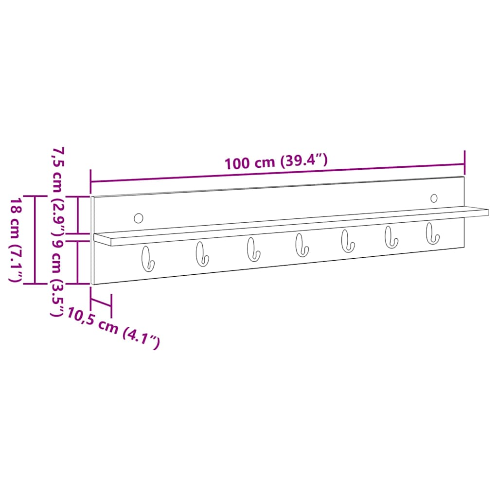 Prikabinamas paltas Pilka sonoma ąžuolo 100 x 10.5 x 18 cm