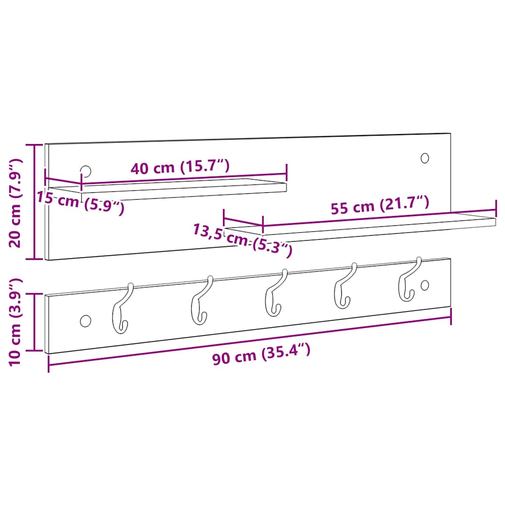 Prikabinamas paltas su lentyna Sonoma ąžuolas 90 x 15 x 36 cm