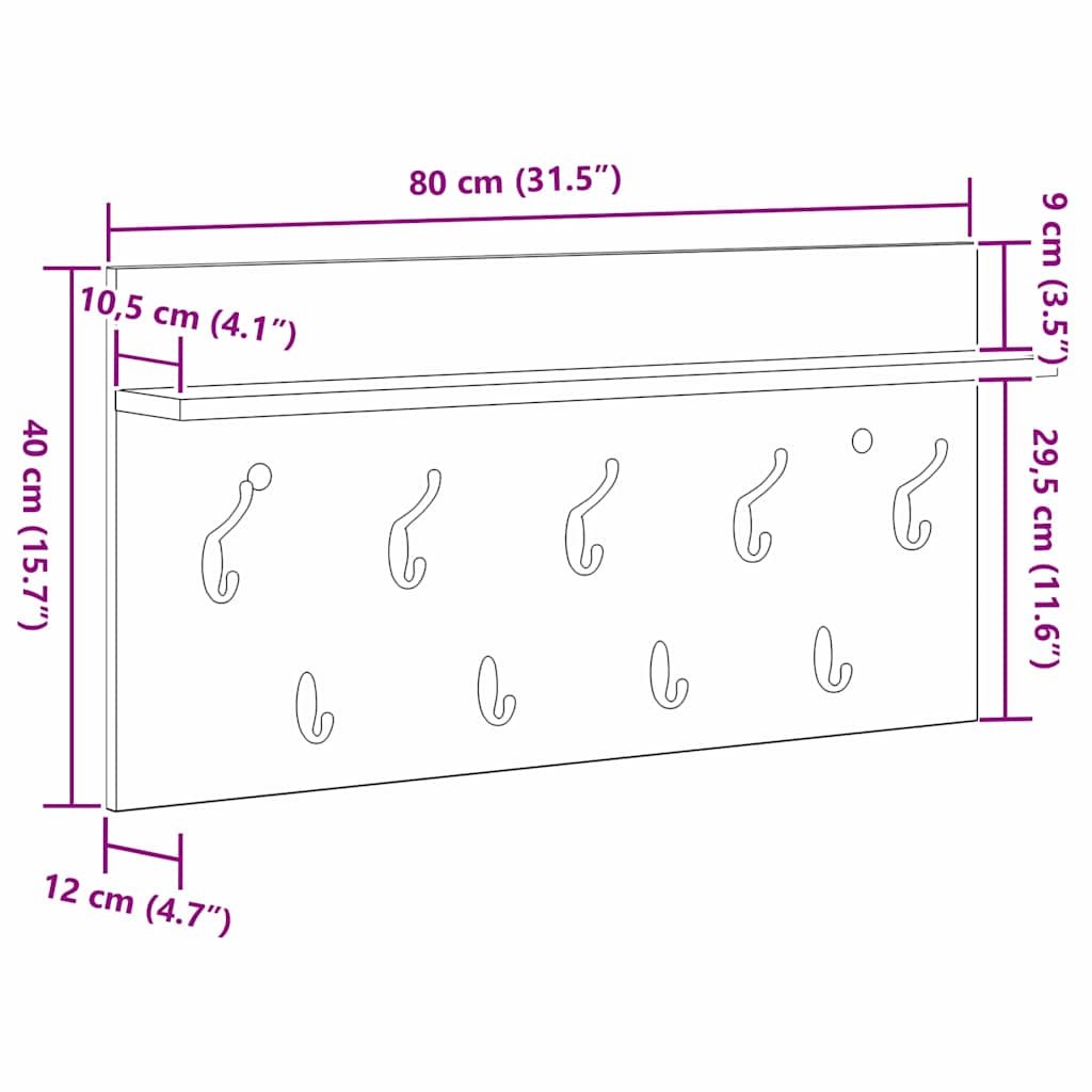 Prikabinamas paltas Pilka sonoma ąžuolo 80 x 40 x 12 cm