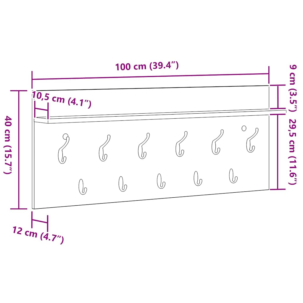 Prikabinamas paltas su lentyna Betono pilka 100 x 40 x 12 cm