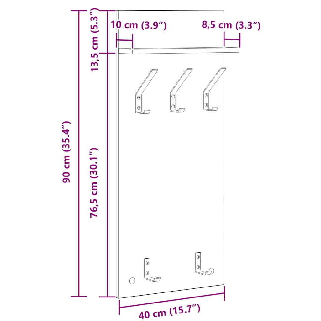 Prikabinamas paltas su lentyna Sonoma ąžuolas 90 x 40 x 10 cm