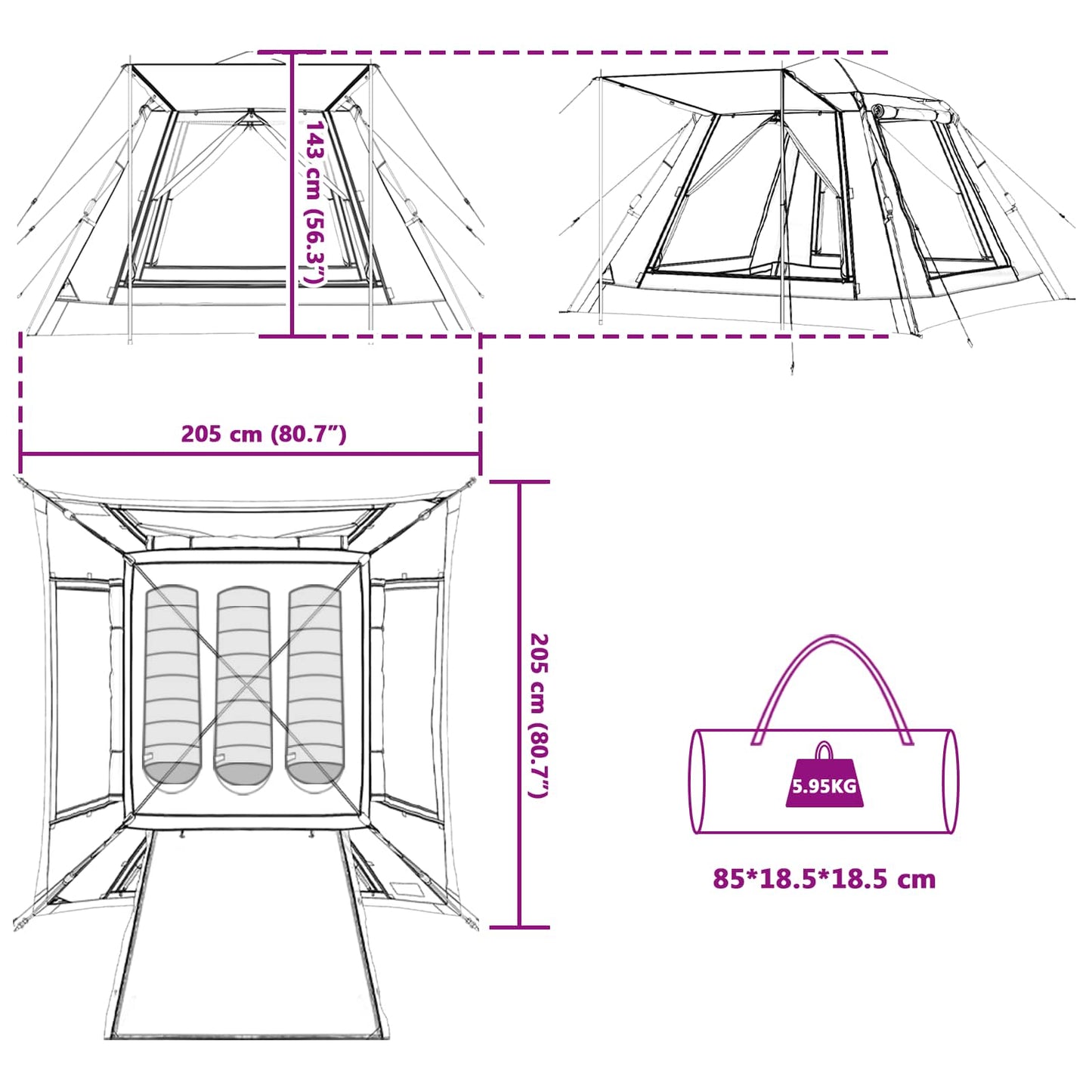 Instantinė palapinė su lietaus apsauga 3 asmenims greitam išleidimui