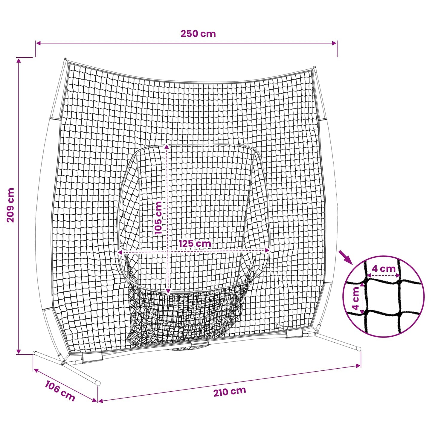 Beisbolas ir softbolas Juoda 250 x 106 x 209 cm Poliesteris