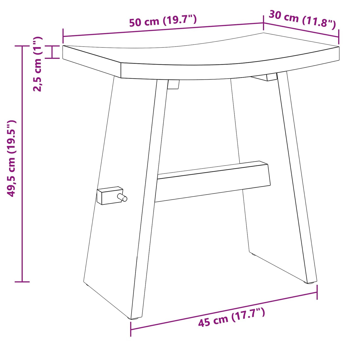 Vonios taburetė Ruda 50 x 29,5 x 50,5 cm Kieto teka medžio