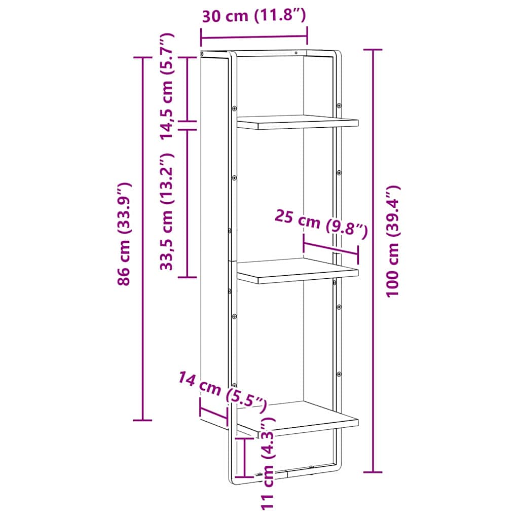 Sieninė lentyna su lentyna Amatininkų ąžuolas 30 x 25 x 100 cm