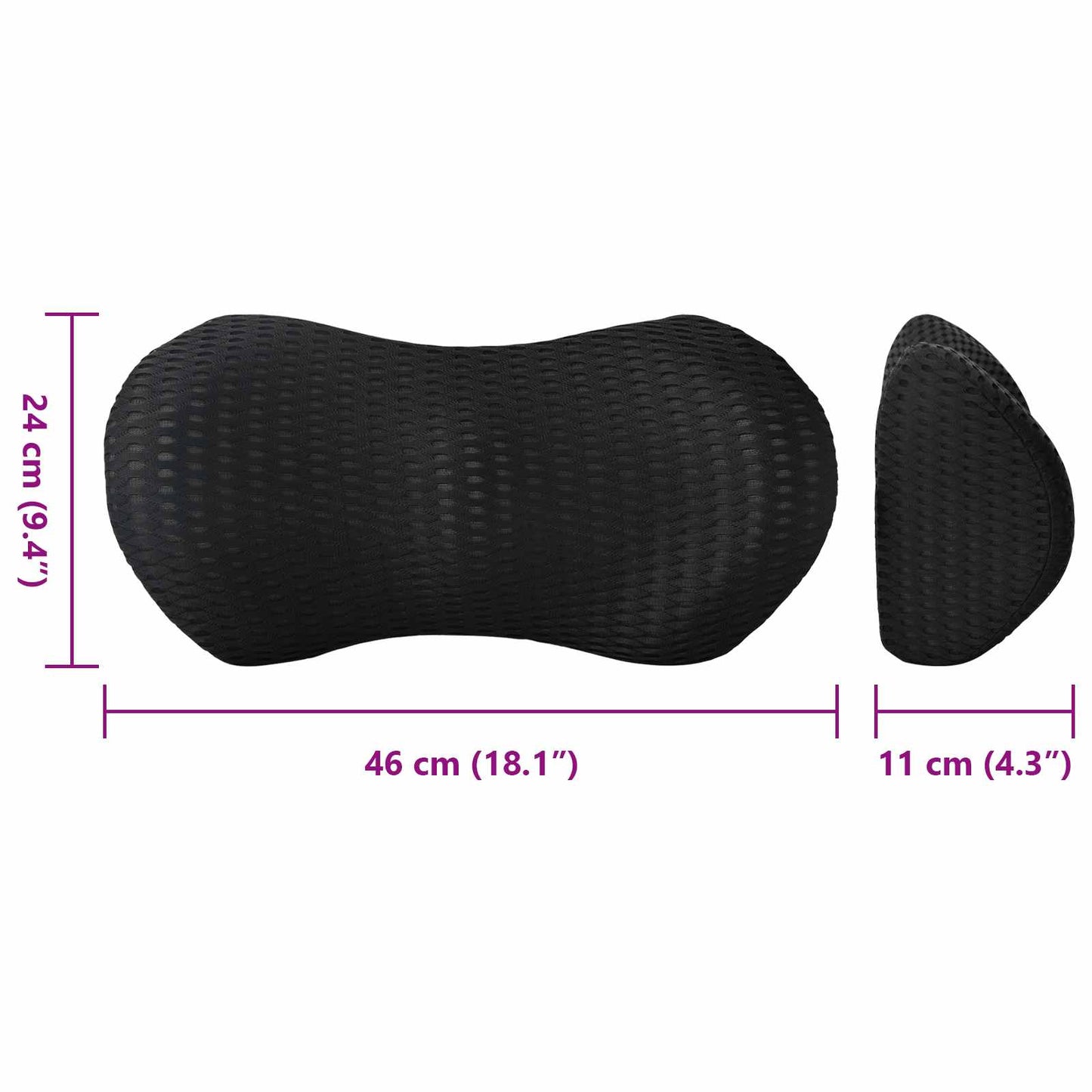 Pagalvė su pagalve Juoda 47 x 24 x 13 cm 4D tinklinė medžiaga