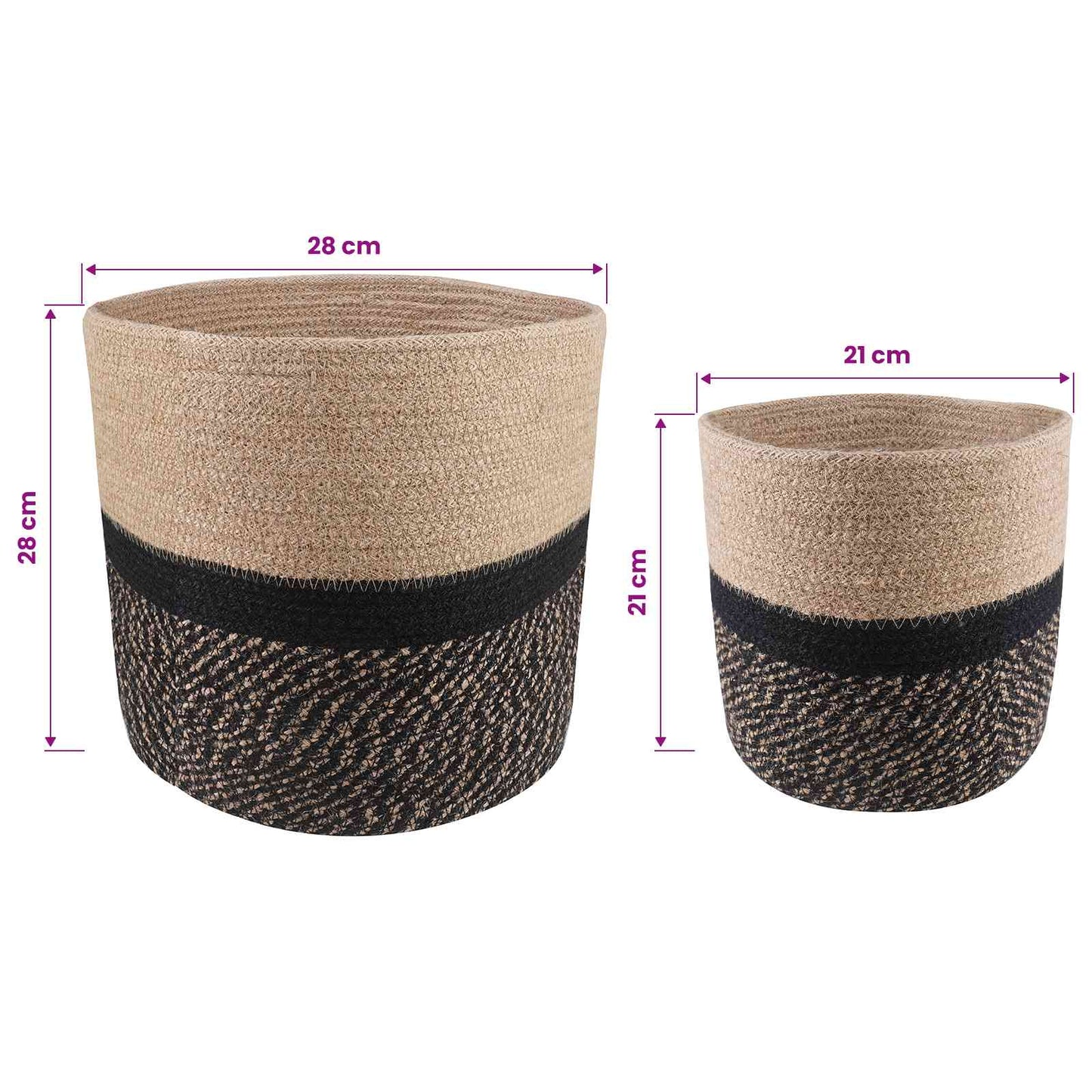Vazonų rinkinys 2 pcs Natūrali ir juoda Ø 28 x 28 cm
