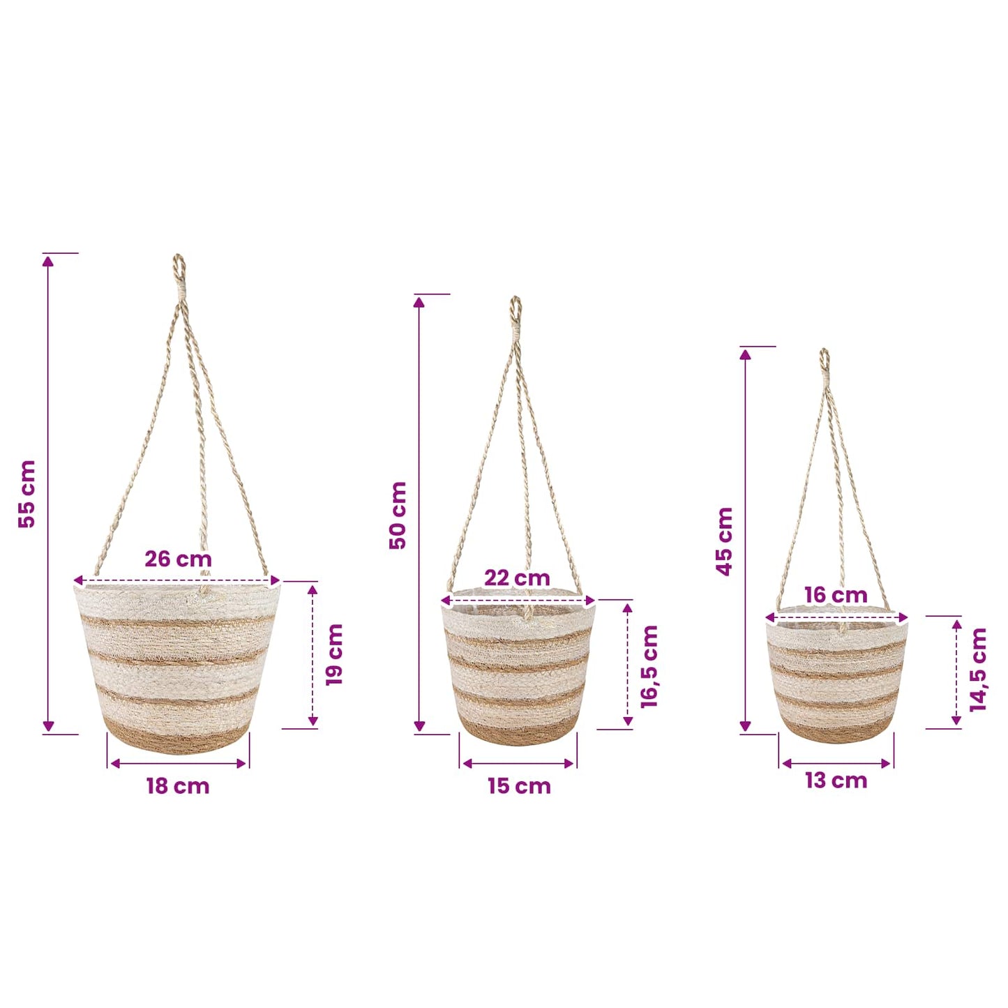 Jūros žolės augalų krepšiai 3 pcs Natūralus, Baltas ir Kreminis