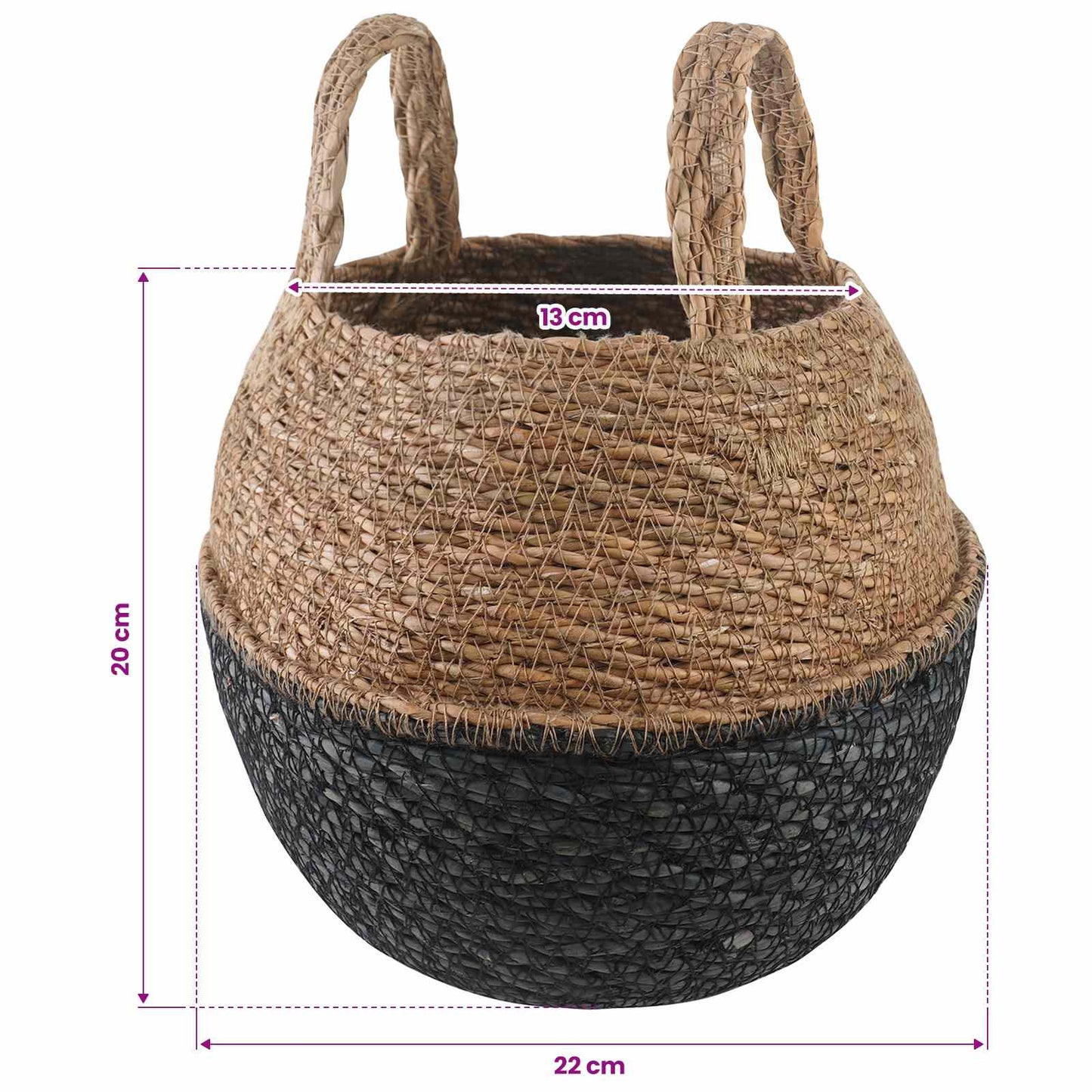 Vazonas su rankenomis 2 pcs Juoda Ø 22 x 20 cm 100% Jūros žolė