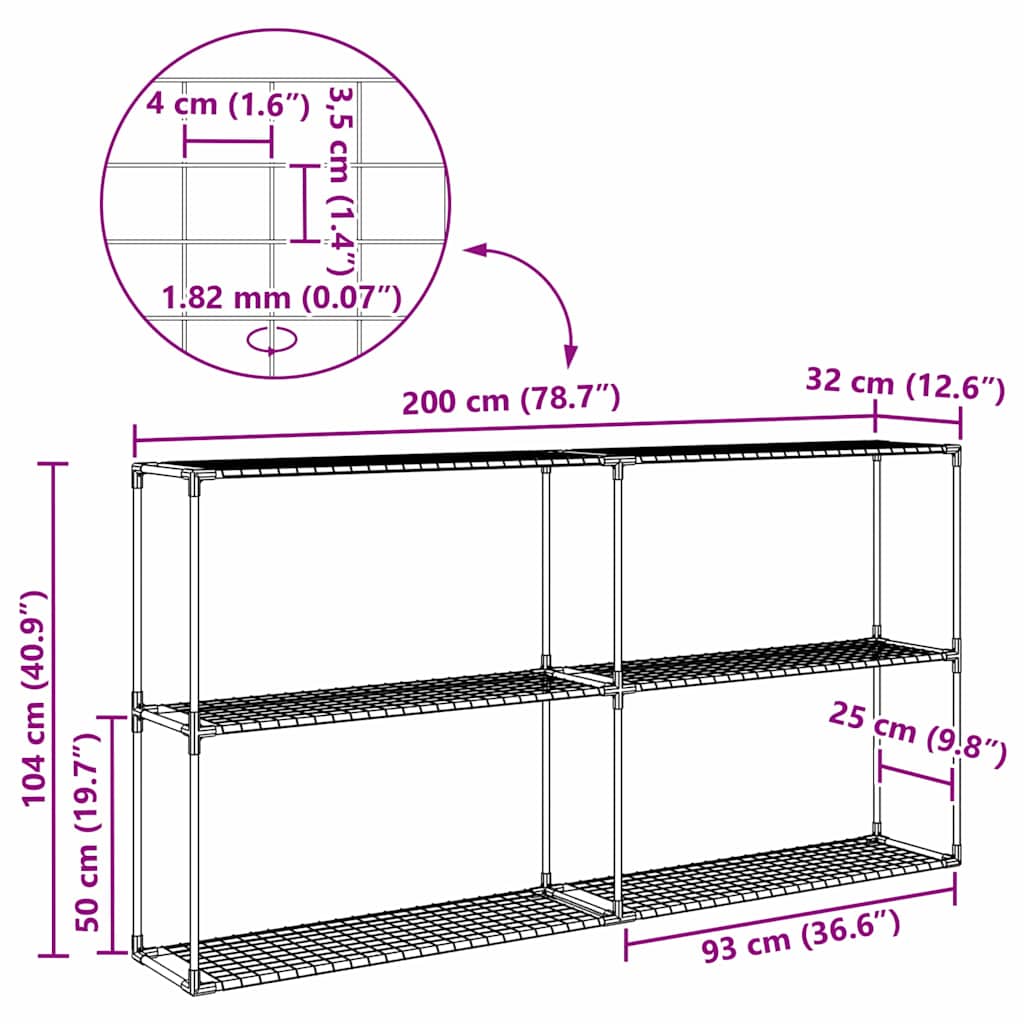 3 lentynų augalų stovas Juoda 200 x 32 x 104 cm Plienas
