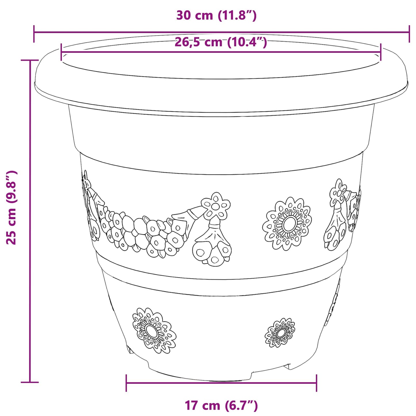 Augalų vazonai 6 pcs Raudona plyta Ø 26 x 21.5 cm Plastmasė