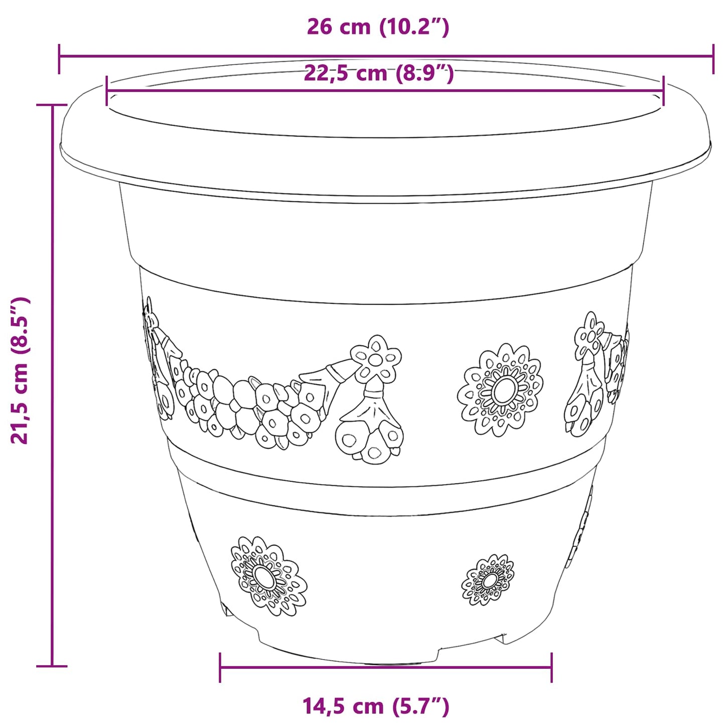 Augalų vazonai 6 pcs Juoda Ø 26 x 21.5 cm Plastmasė