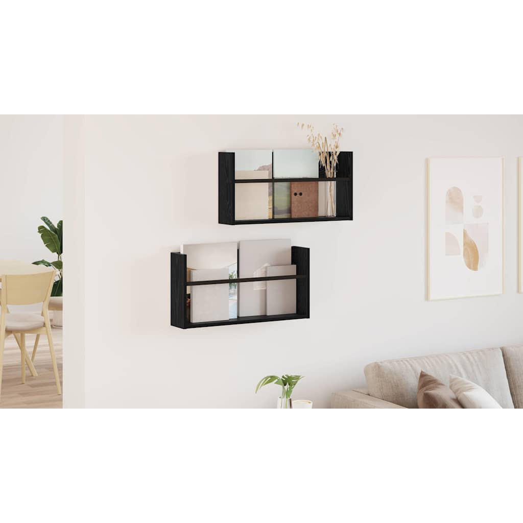 Žurnalų stovas su lentyna 2 pcs Juodas ąžuolas 60 x 12 x 30 cm