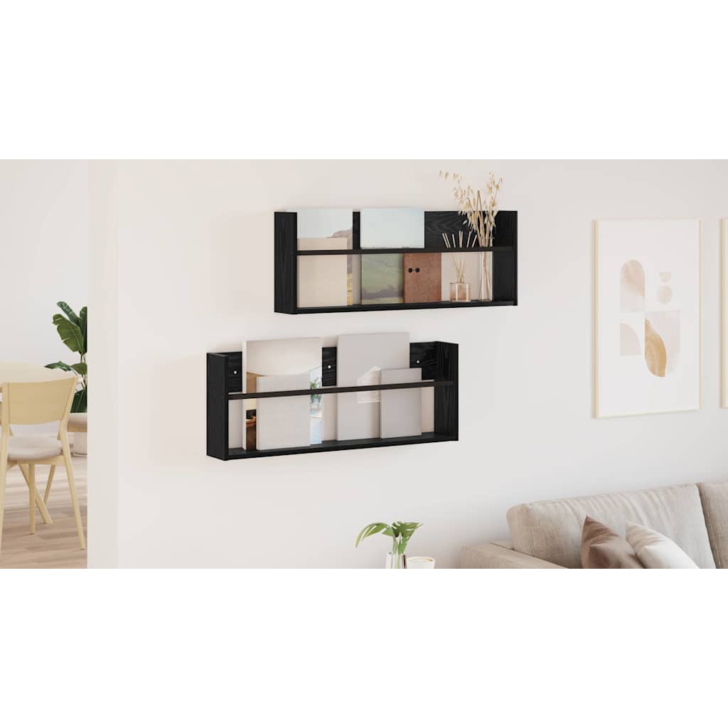 Žurnalų stovas su lentyna 2 pcs Juodas ąžuolas 80 x 12 x 30 cm