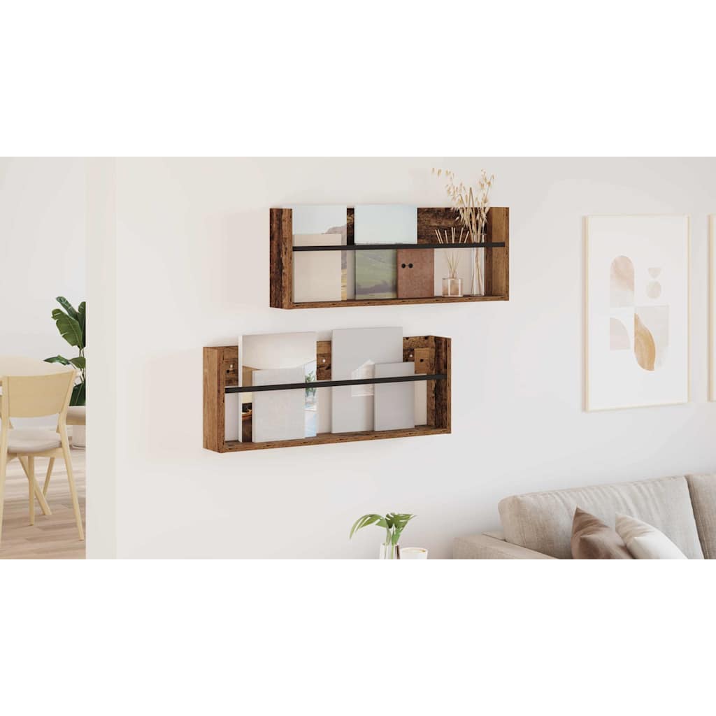 Žurnalų stovas su lentyna 2 pcs Senas medis 80 x 12 x 30 cm