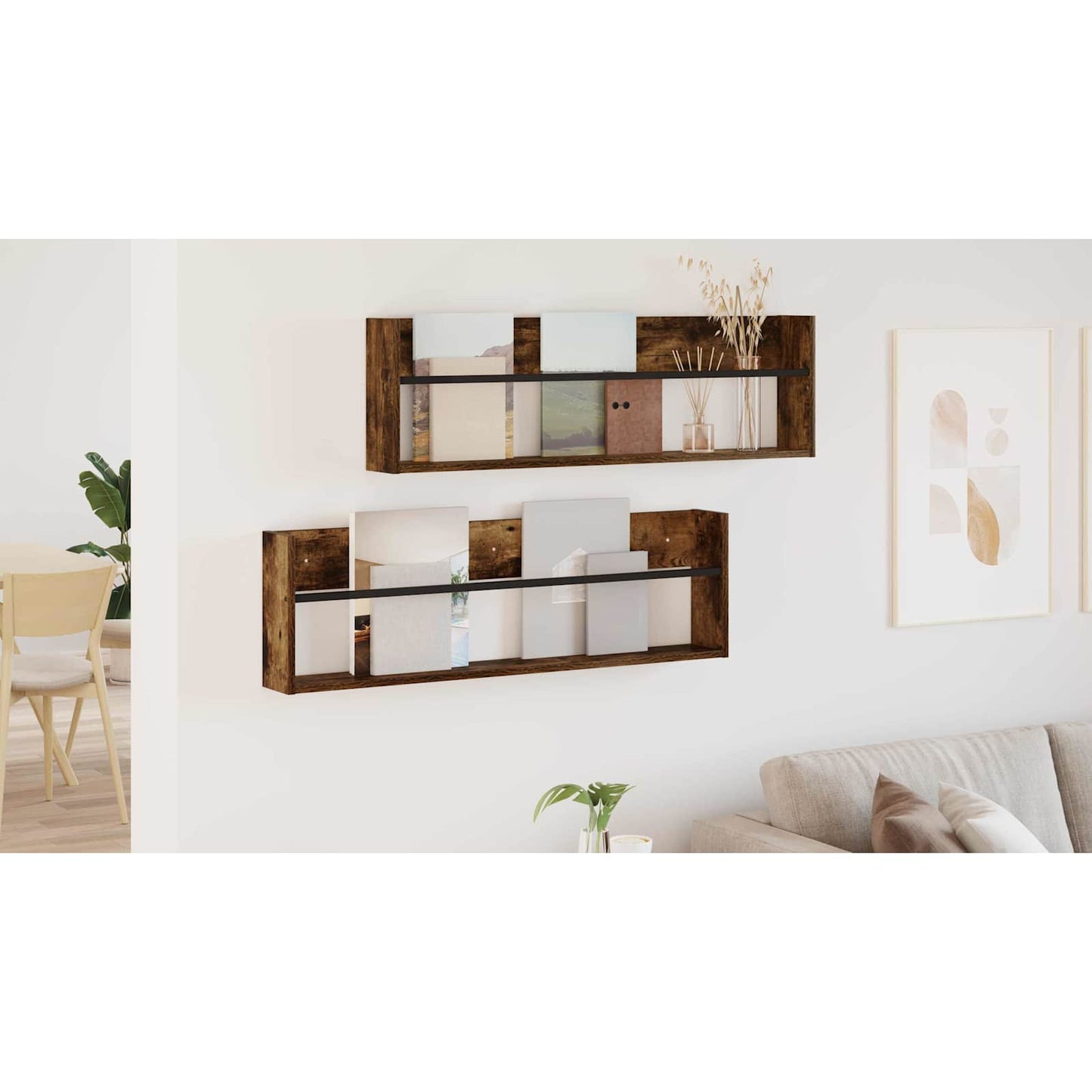 Žurnalų stovas su lentyna 2 pcs Rūkyta ąžuolas 100 x 12 x 30 cm