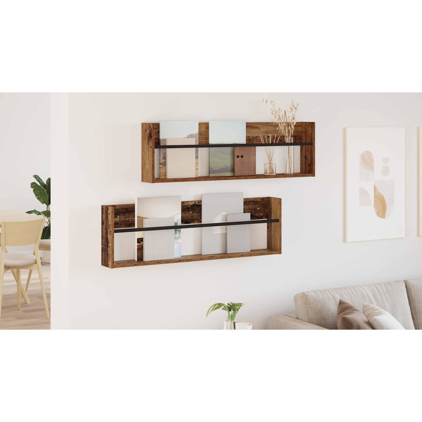Žurnalų stovas su lentyna 2 pcs Senas medis 100 x 12 x 30 cm