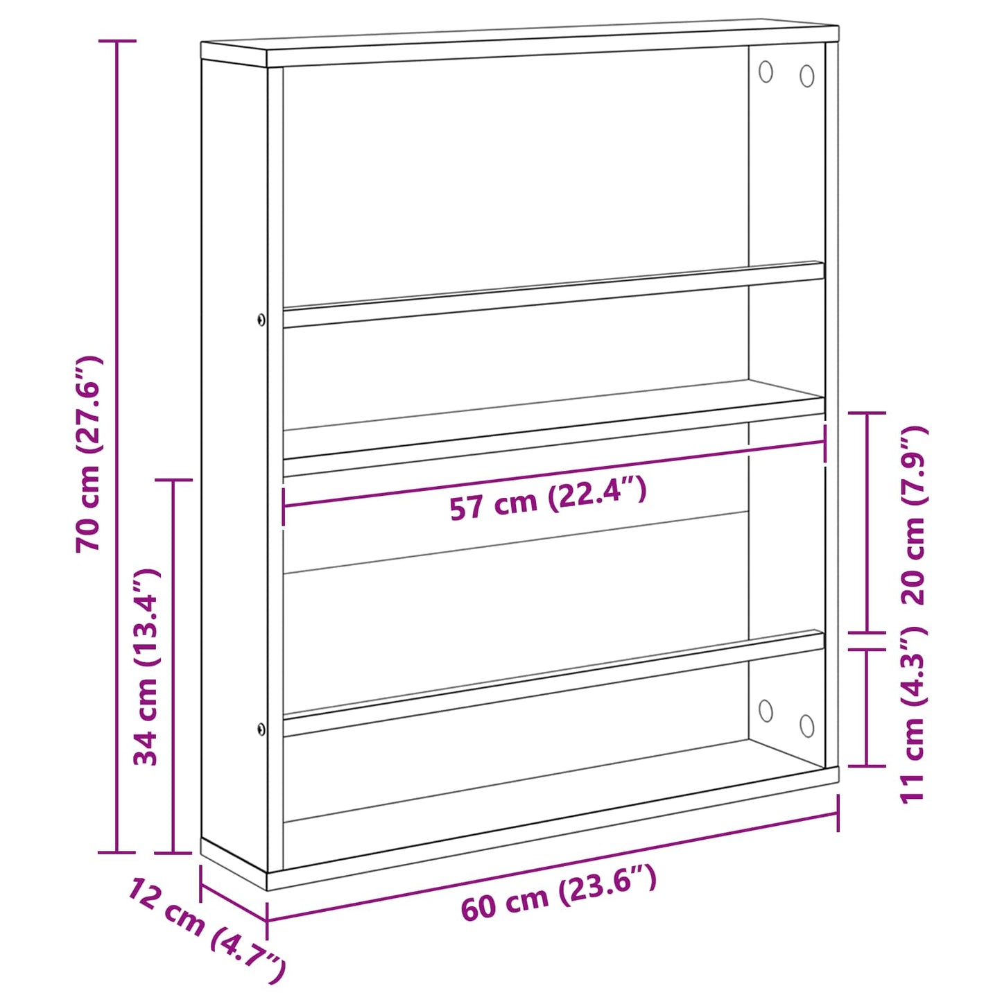 Žurnalų stovas Juodas ąžuolas 60 x 12 x 70 cm Apdirbta mediena