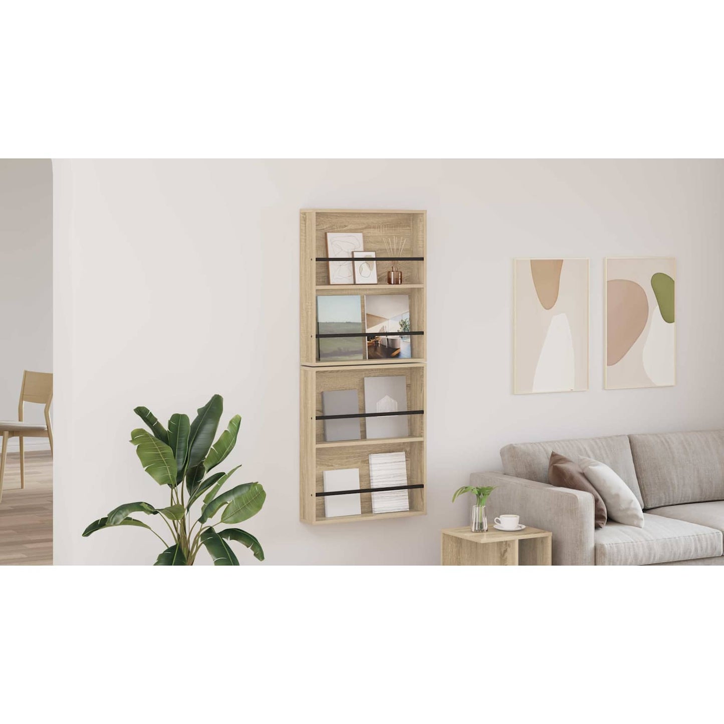 Žurnalų stovas su lentyna 2 pcs Sonoma ąžuolas 60 x 12 x 70 cm