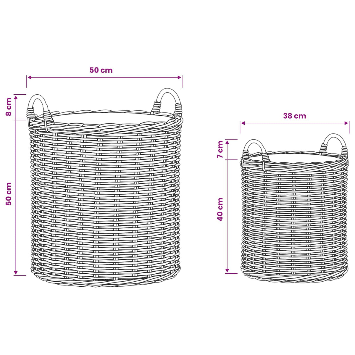 Gėlių krepšys su saugykla 2 pcs Pilka Lacak rotangas