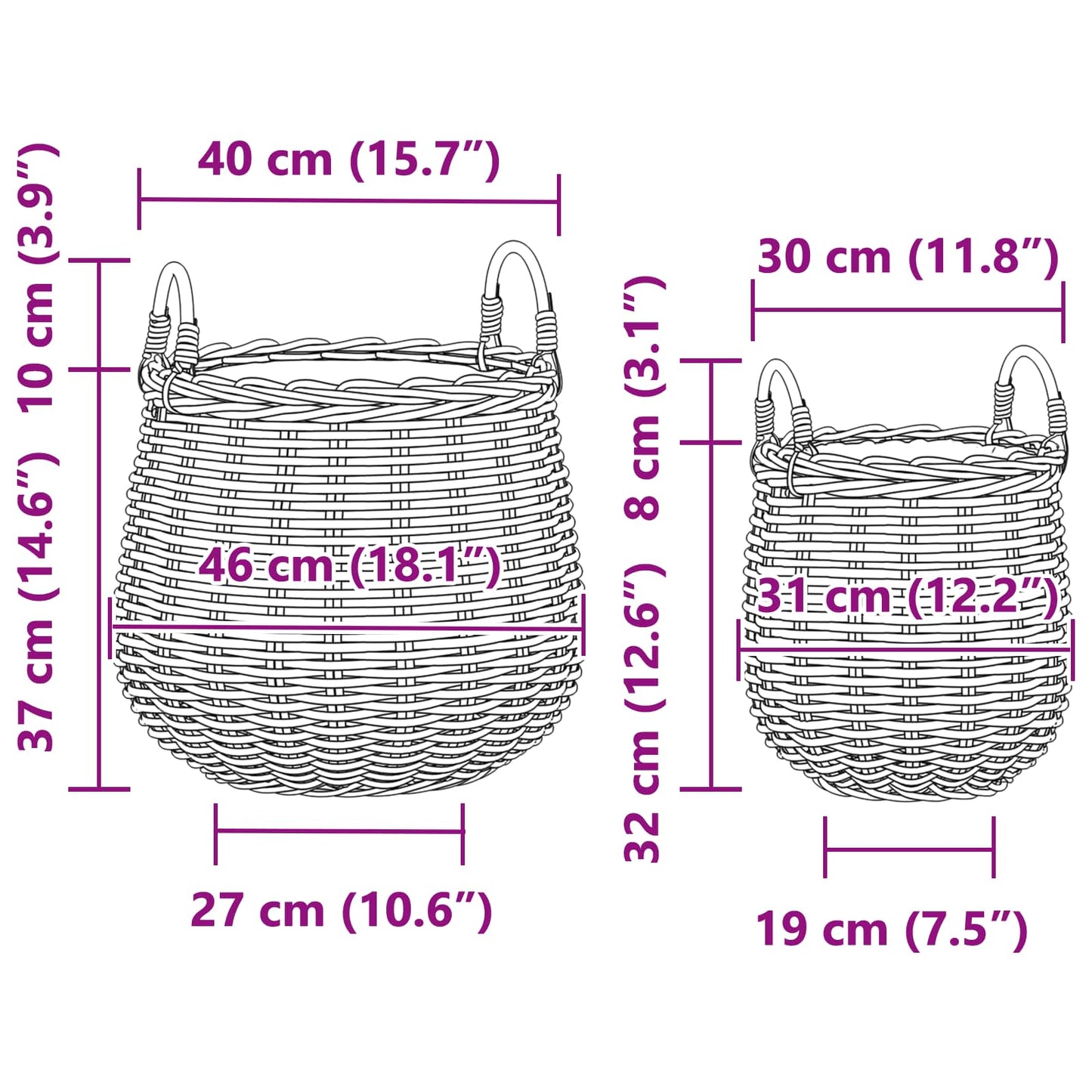 Gėlių krepšys su saugykla 2 pcs Pilka Lacak ratanas