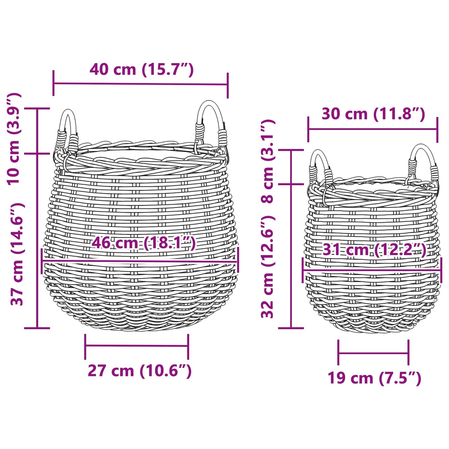 Gėlių krepšys su saugykla 2 pcs Ruda Lacak ratanas