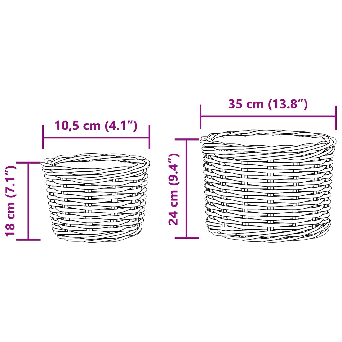Gėlių krepšys su saugykla 2 pcs Pilka Kubu ratanas
