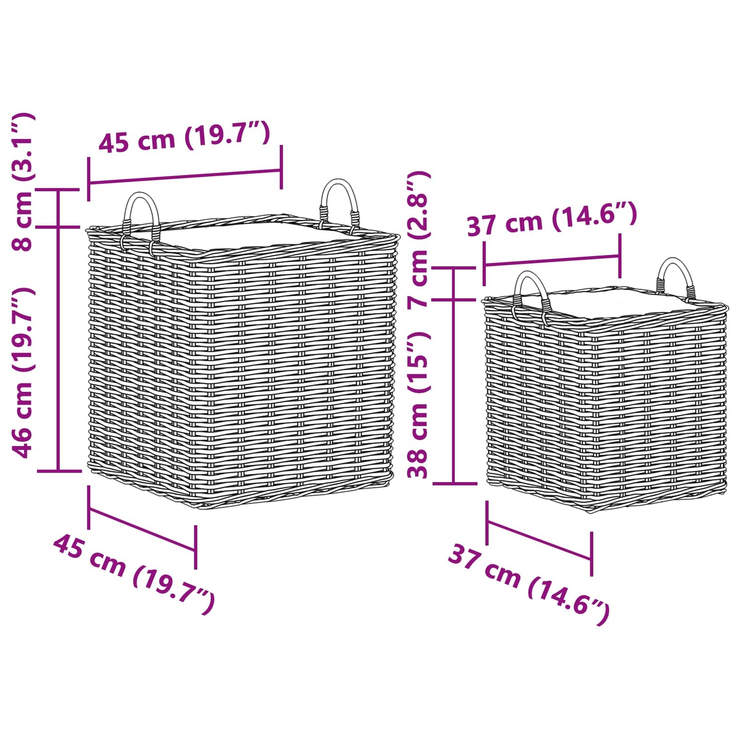 Gėlių krepšys su saugykla 2 pcs Pilka Lacak ratanas