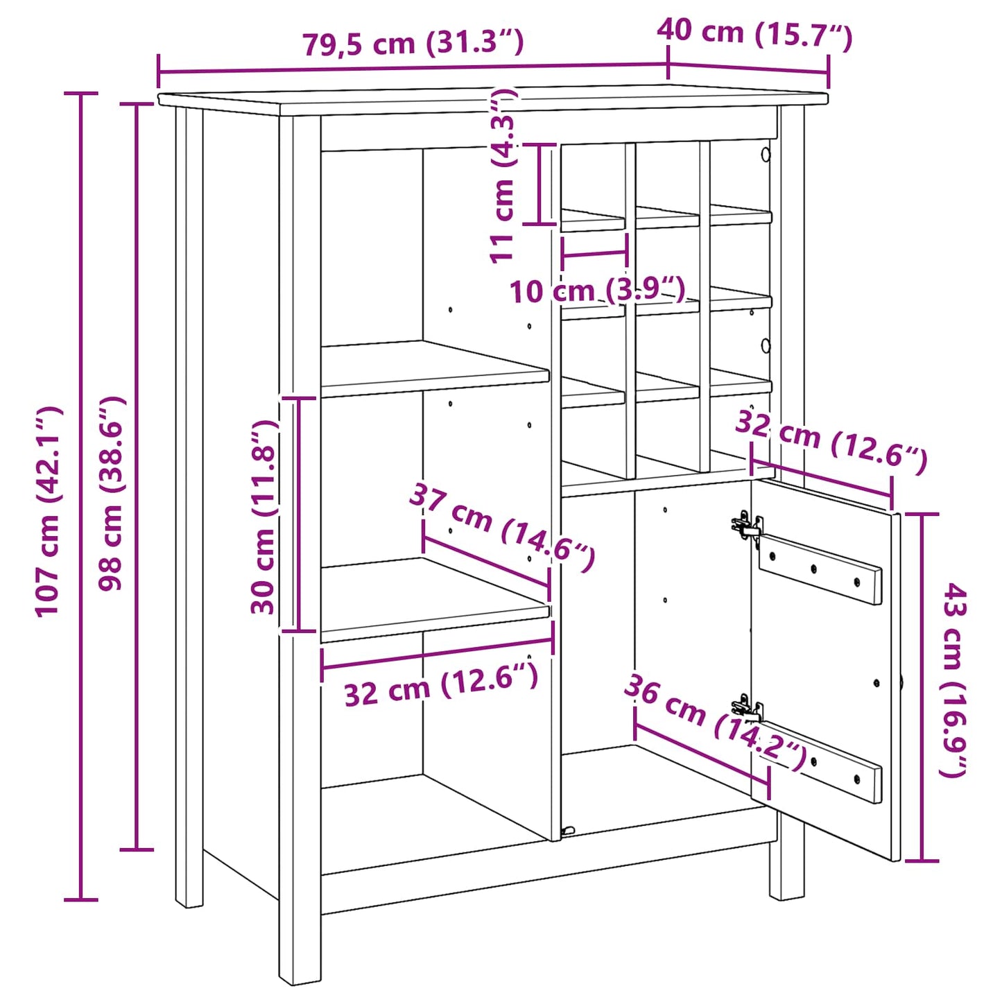 Vyno spinta HILL Medus ruda 79.5 x 40 x 107.5 cm