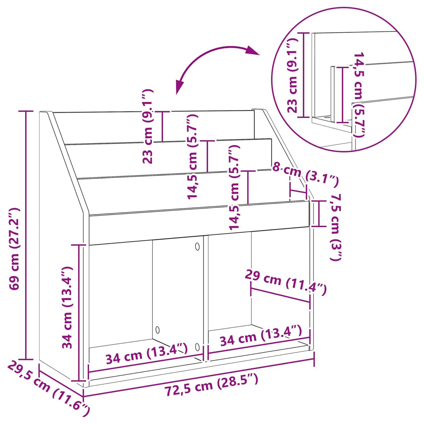 Vaikų knygų lentyna su saugykla Senas medis 72,5 x 29,5 x 69 cm
