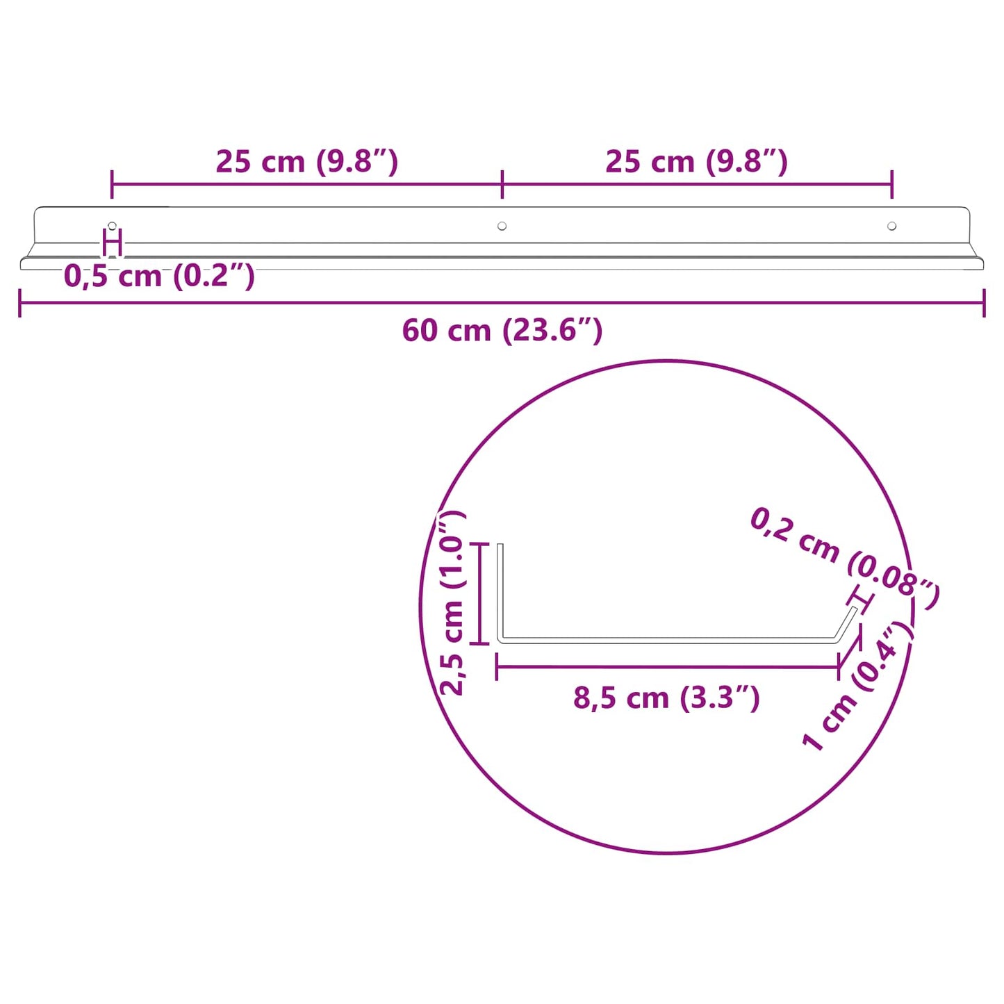 Sieninė lentyna su lentyna 2 pcs Juoda 80 x 9 x 2.5 cm