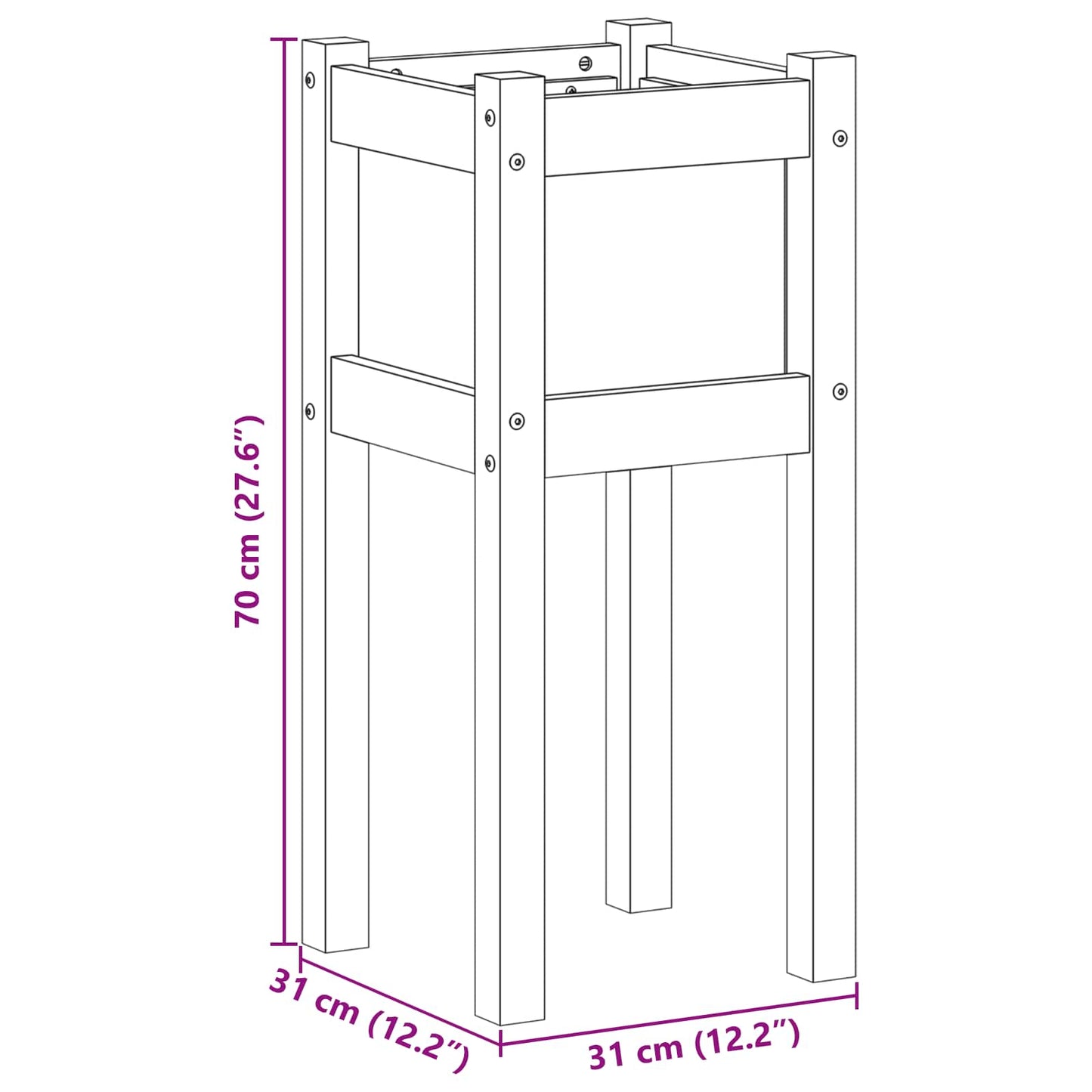 Sodo vazonas Gamta 31 x 31 x 70 cm Kietos pušies mediena