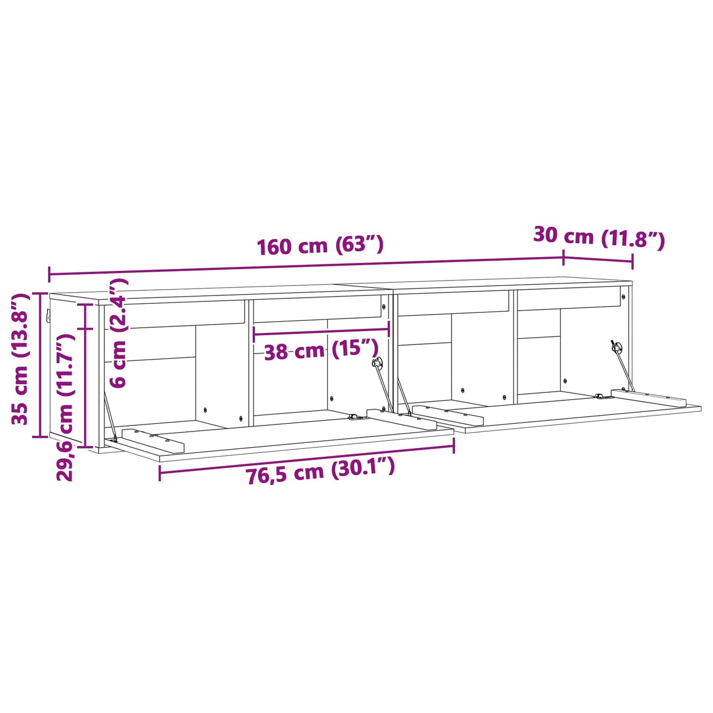 Sieninė spintelė su lentyna 2 pcs Vaško ruda 80 x 30 x 35 cm