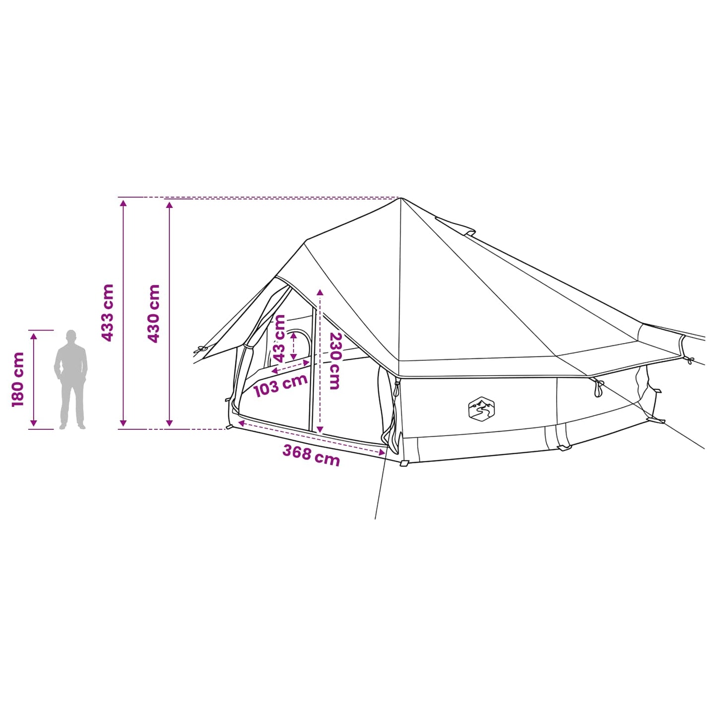 Tipi palapinė su stogu Pilka ir oranžinė 800 x 800 x 430 cm
