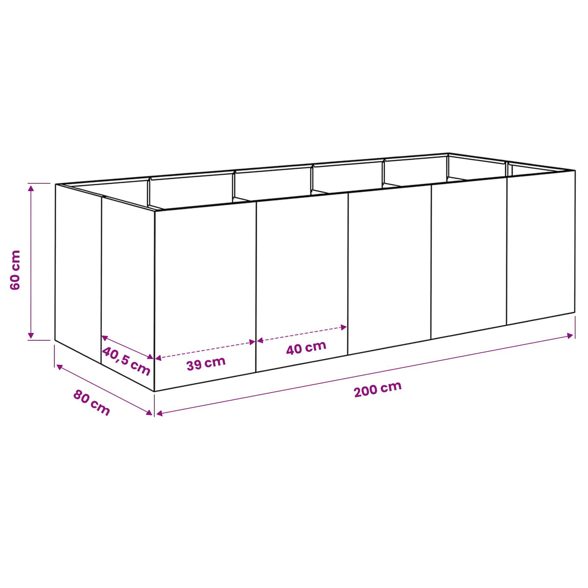 Sodo vazonas Balta 200 x 80 x 60 cm Šaltai valcuotas plienas
