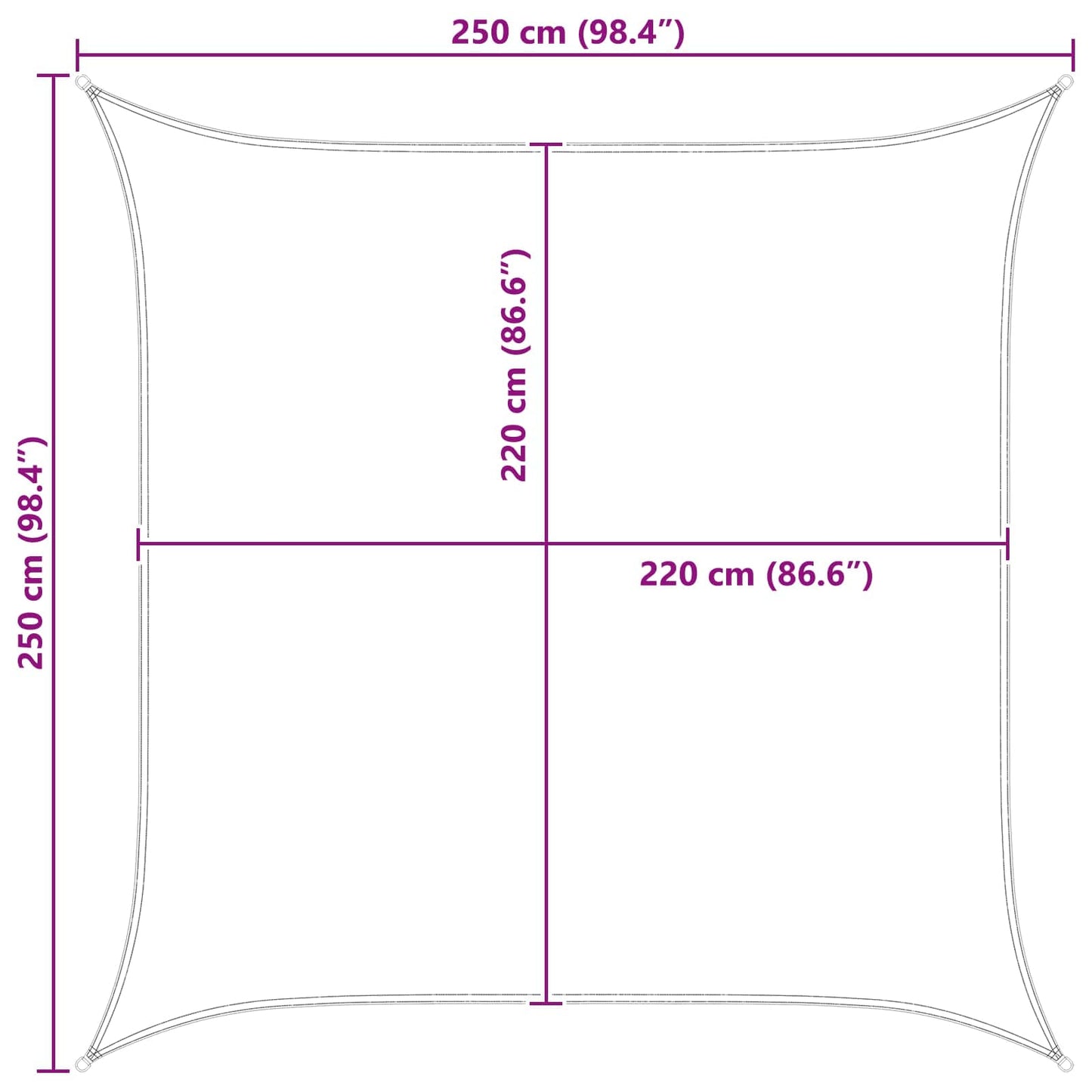 Saulės burė Geltona ir balta 2,5 x 2,5 m