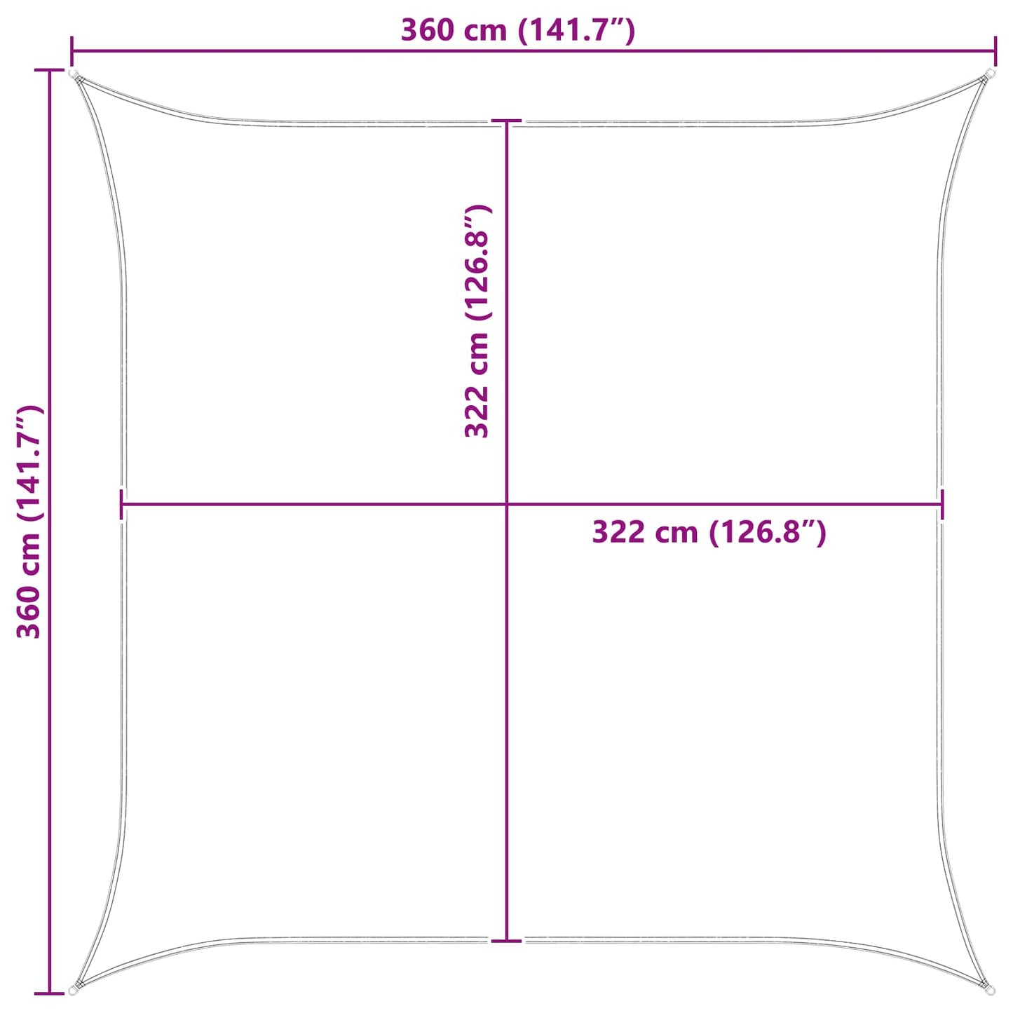 Saulės burė Šviesiai pilka ir balta. 3,6 x 3,6 m