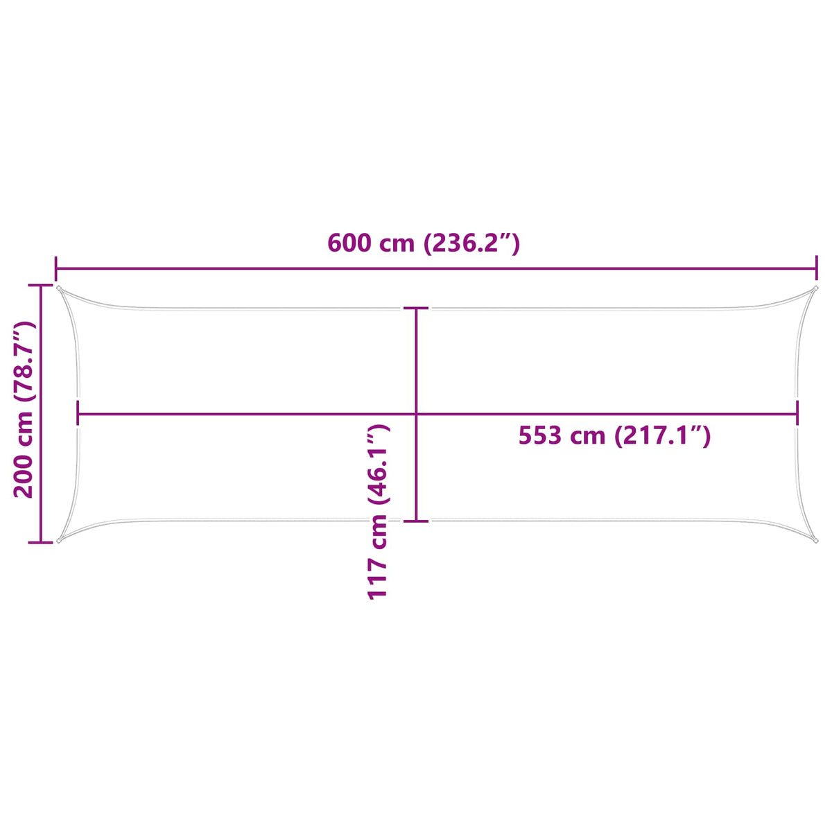 Saulės burė Šviesiai pilka ir balta. 2 x 6 m