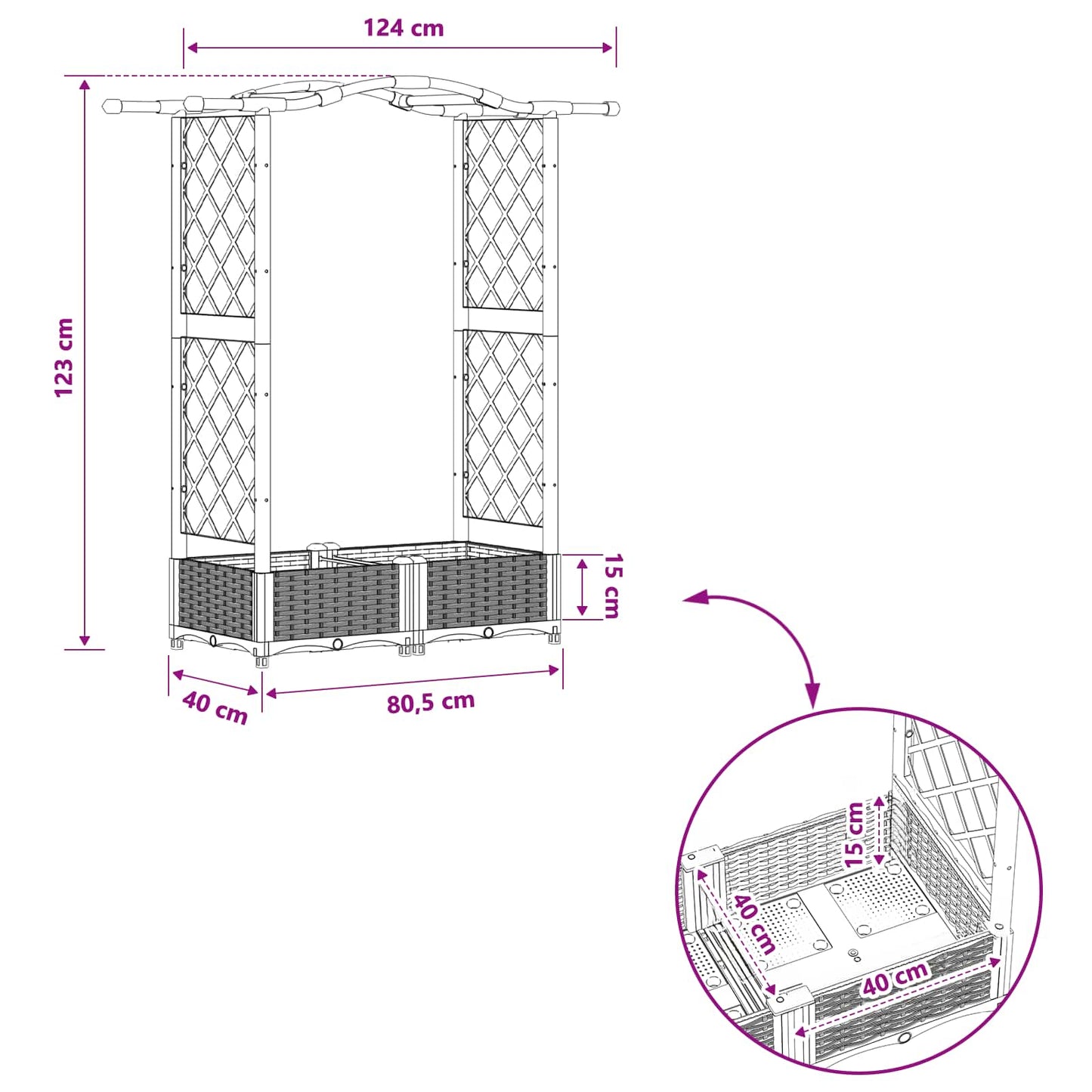 Pakeltas lovas su trelėmis ir stogu Ruda 124 x 40 x 125 cm PP